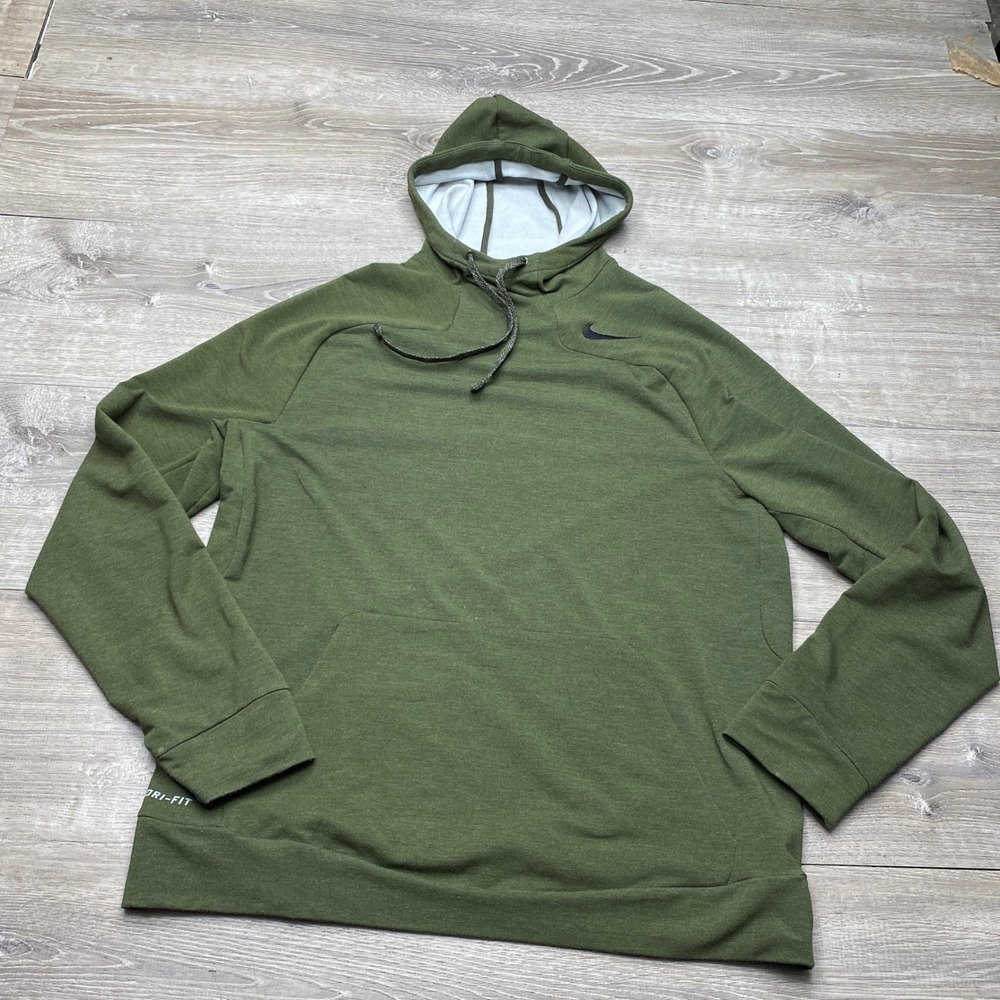 Nike Shirt Hoodie Dri-Fit Mens Large Green Rayon Blend 728448-325‎ Pullover L